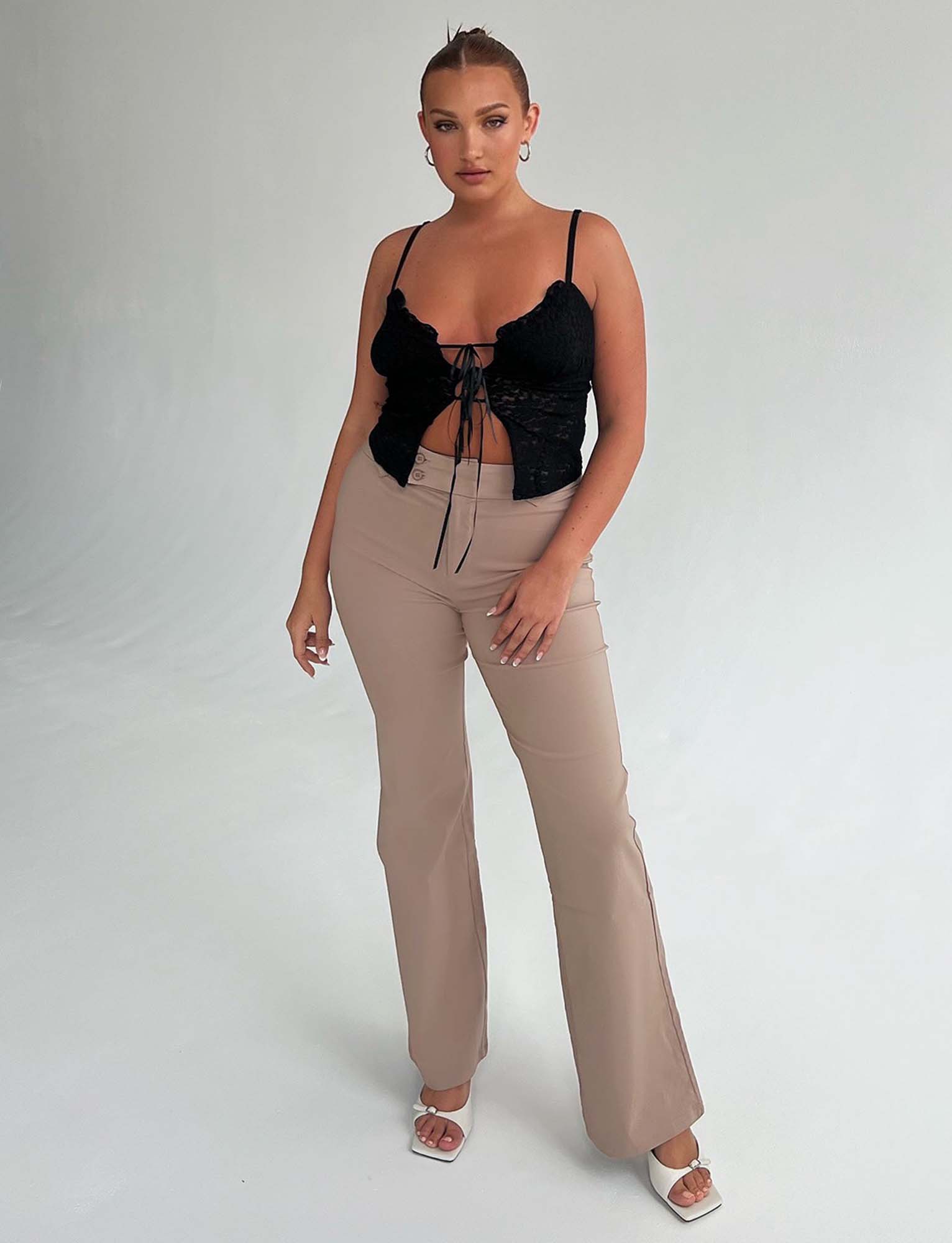 KITTIE HIGH RISE PANT - BEIGE : TAN