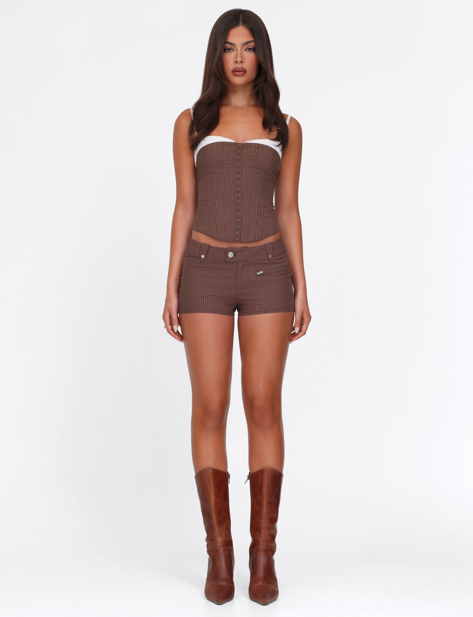 ANTONELLA SHORT - BROWN : CHOCOLATE : CHOCOLATE PINSTRIPE - Image 2