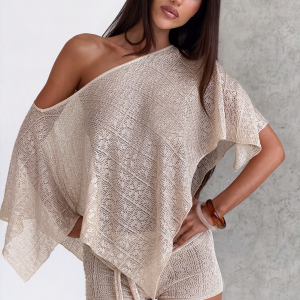 FERN CROCHET PONCHO - CHAMPAGNE