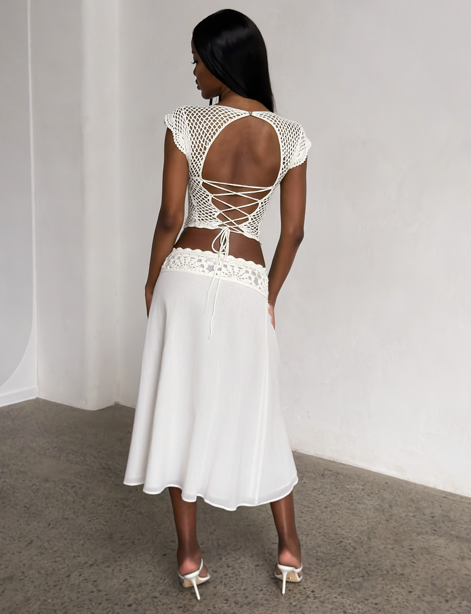 SASHA CROCHET MIDI SKIRT - IVORY - Image 5