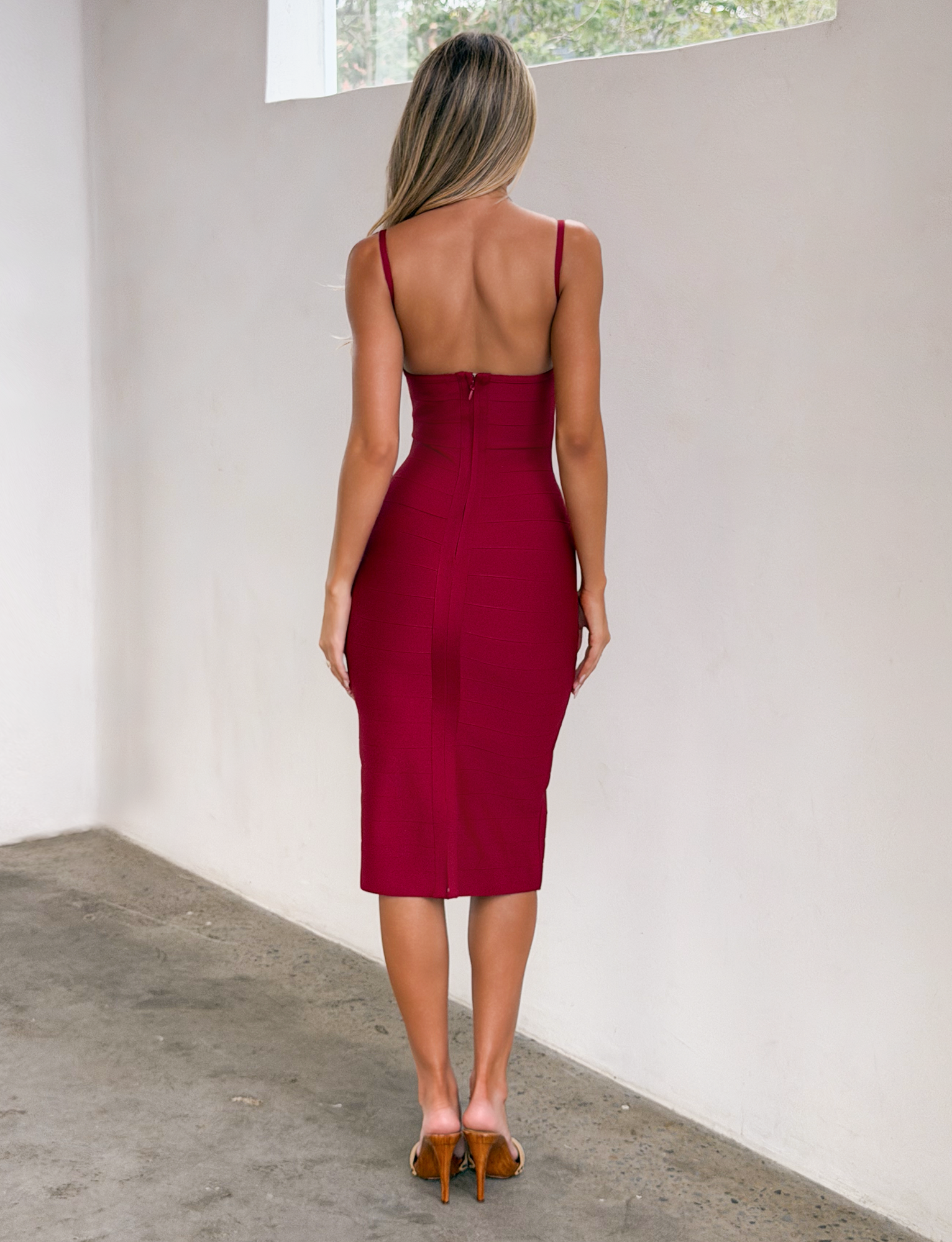 MIDORI BANDAGE MIDI DRESS - CHERRY - Image 5