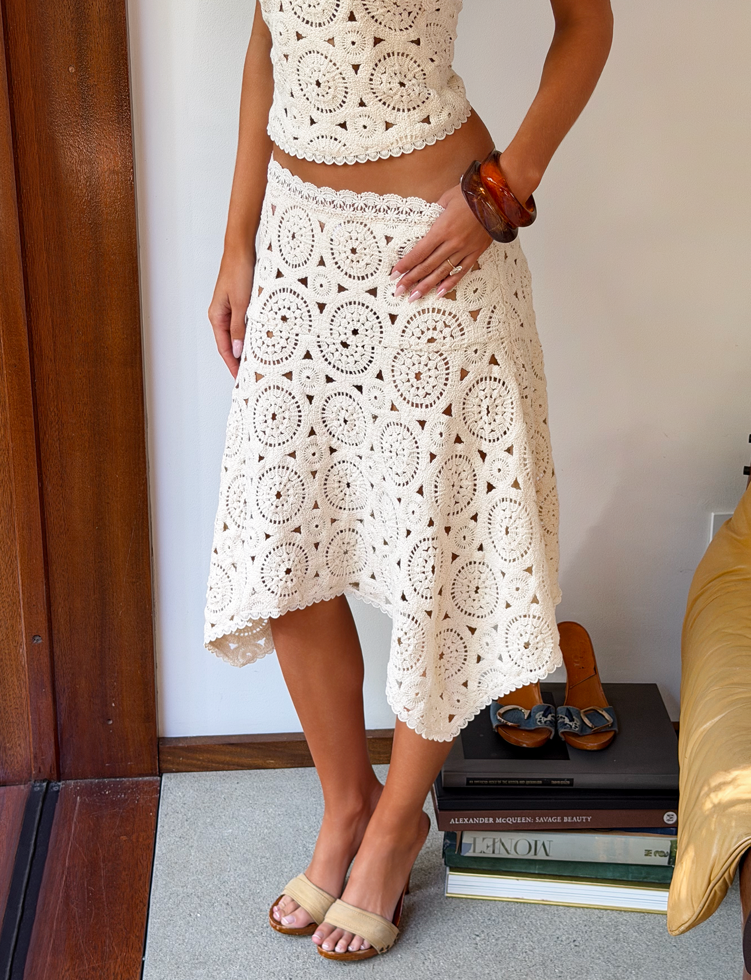 SYNTHIA CROCHET MIDI SKIRT - CREAM - Image 2