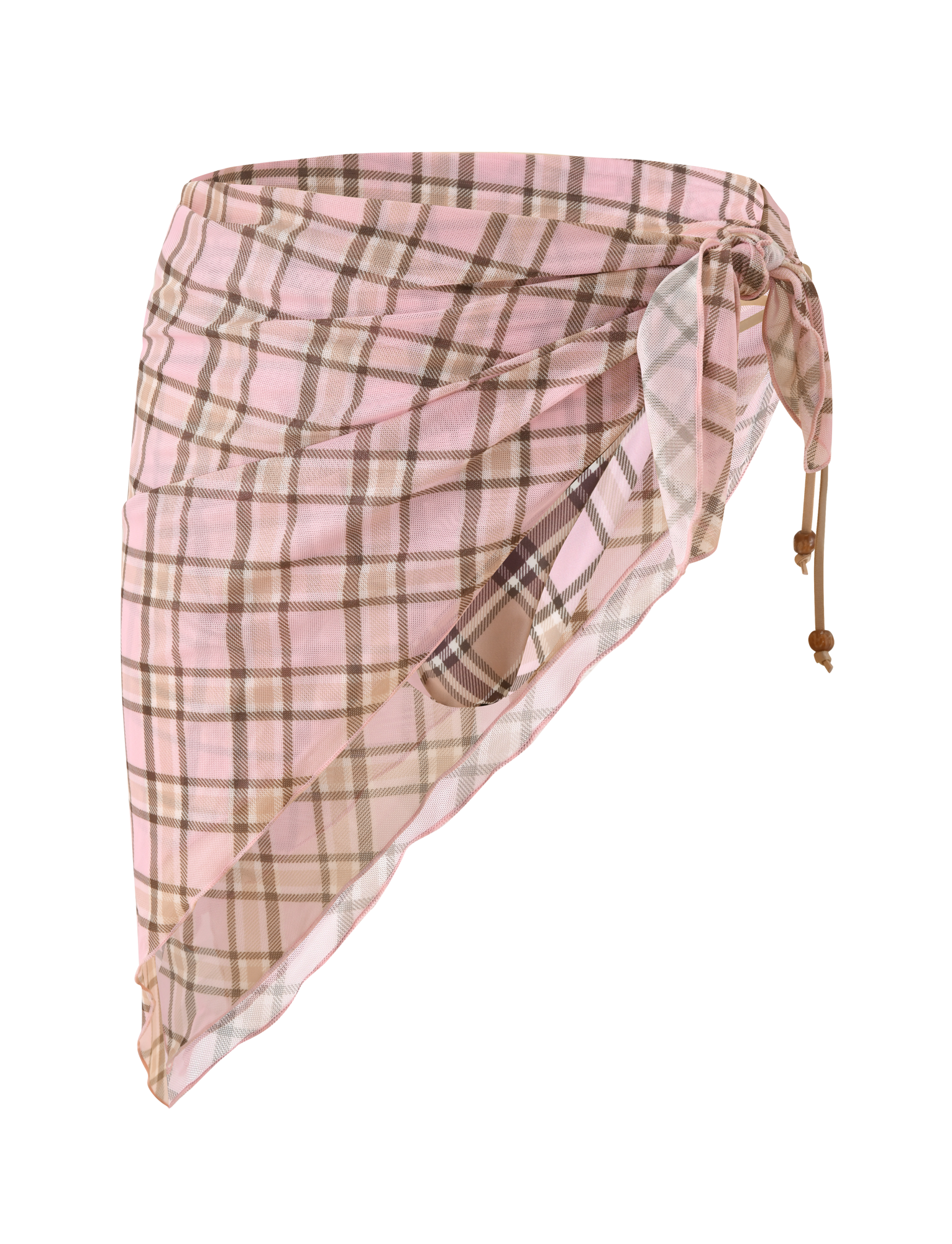 AVE REVERSIBLE BIKINI BOTTOM WITH SCARF - TAN AND PINK PLAID - Image 13