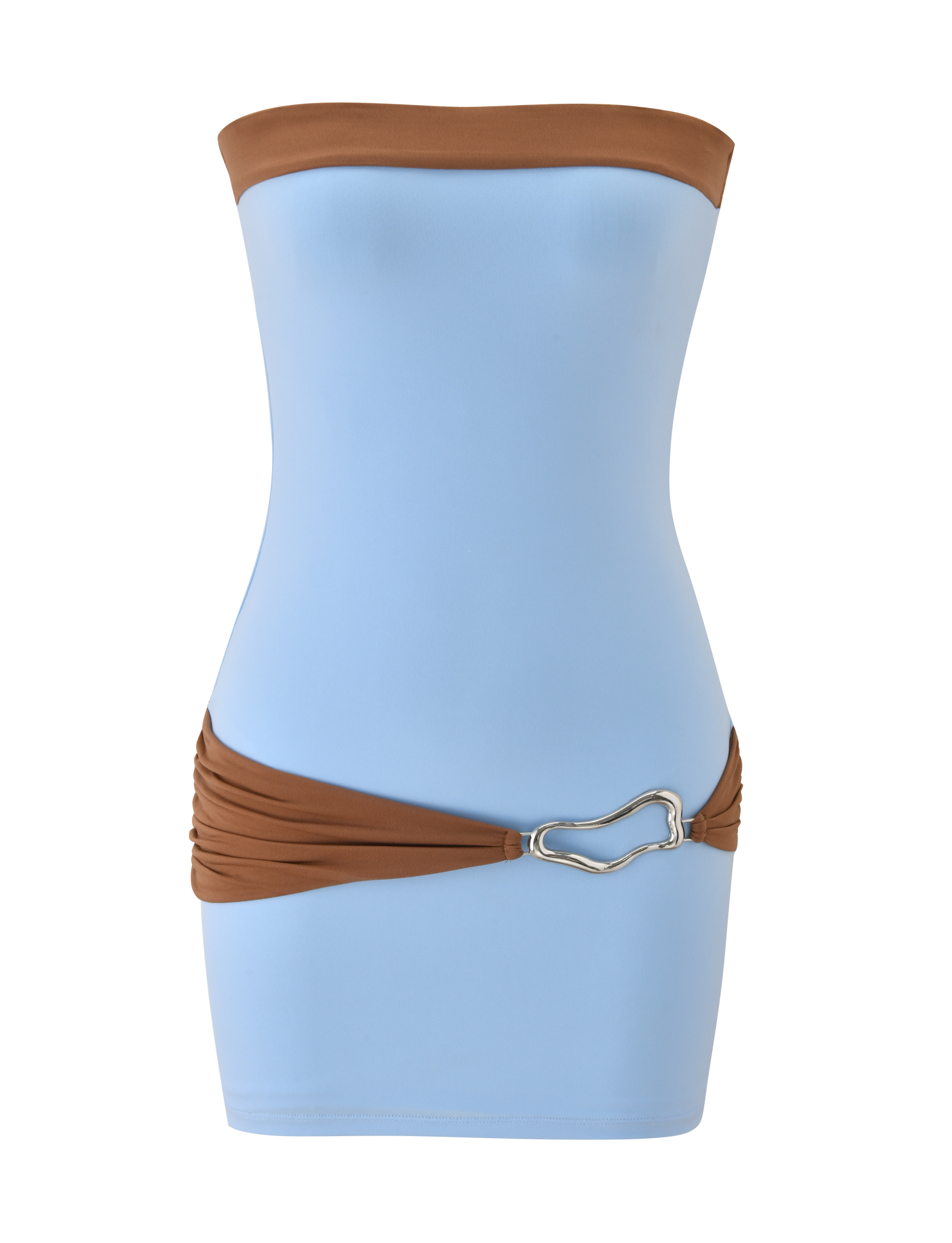 EOS MINI DRESS - SOFT BLUE AND MOCHA - Image 8