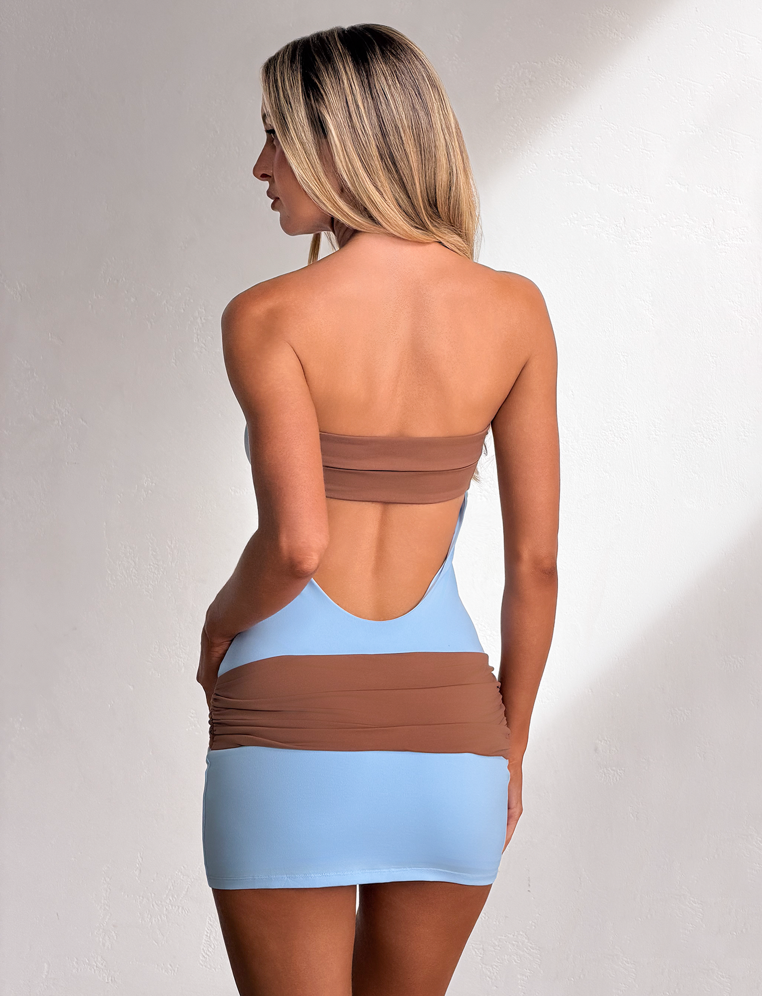 EOS MINI DRESS - SOFT BLUE AND MOCHA - Image 6