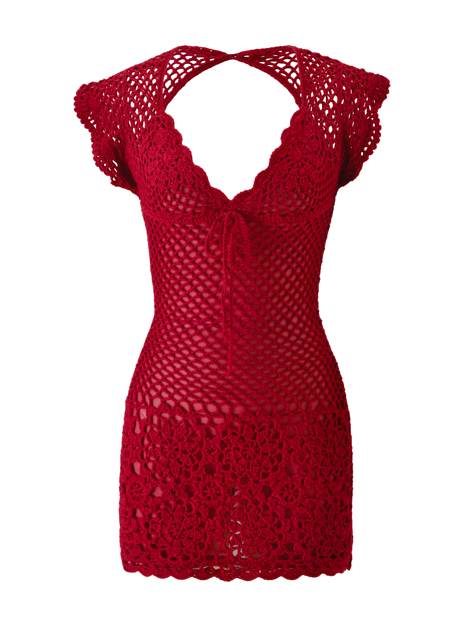 SASHA CROCHET MINI DRESS - CHERRY RED - Image 6