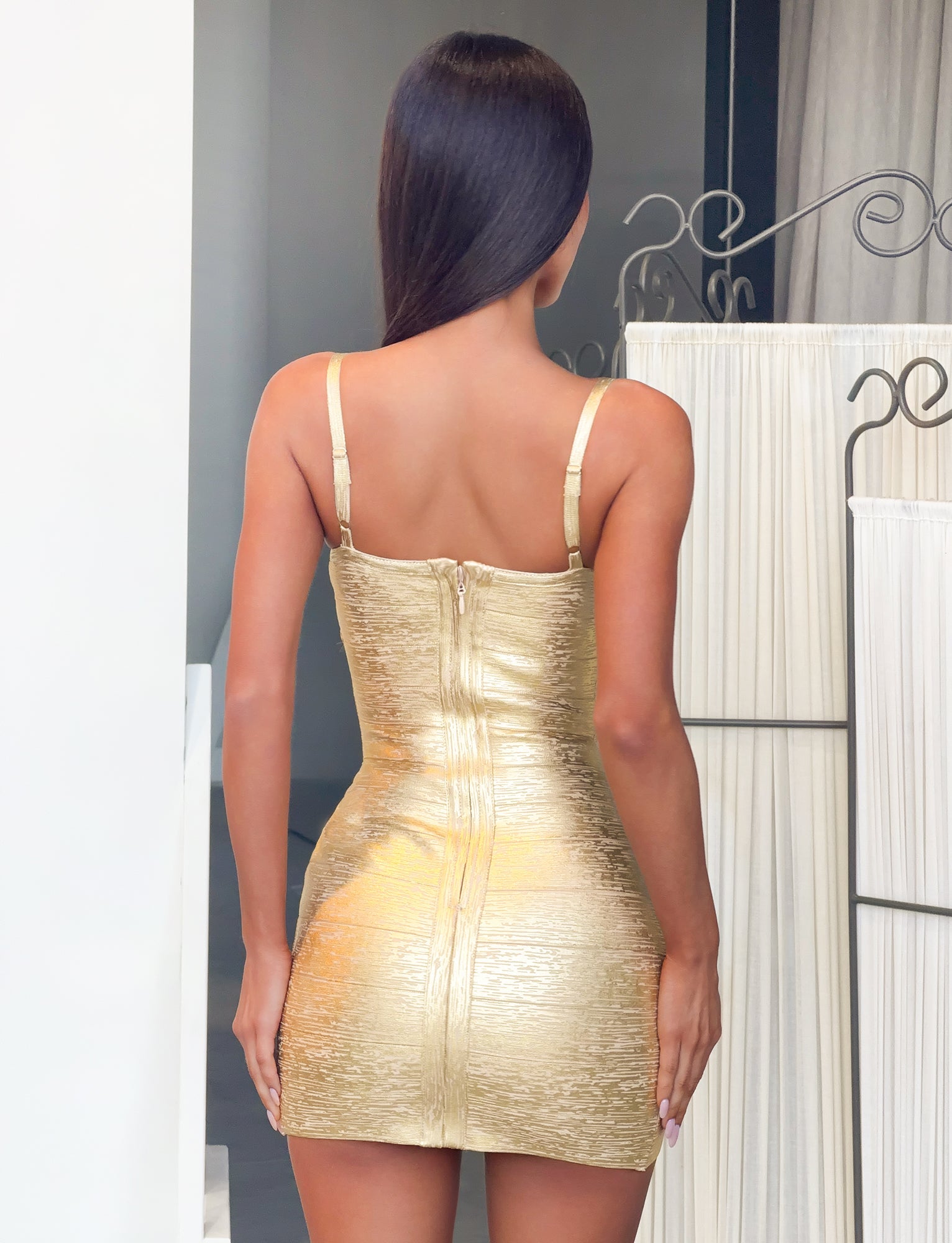 KENZA BANDAGE MINI DRESS - GOLD - Image 4