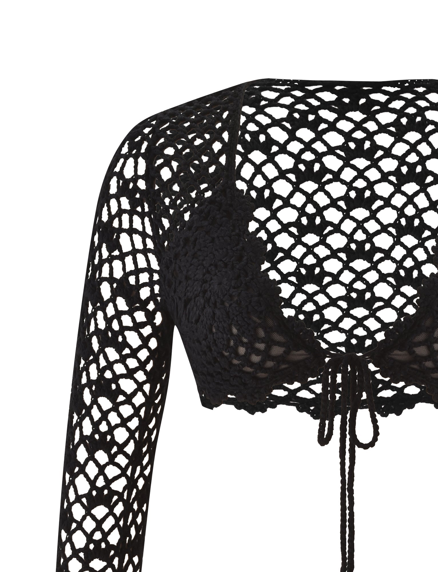 SASHA CROCHET LONG SLEEVE TOP - BLACK - Image 8