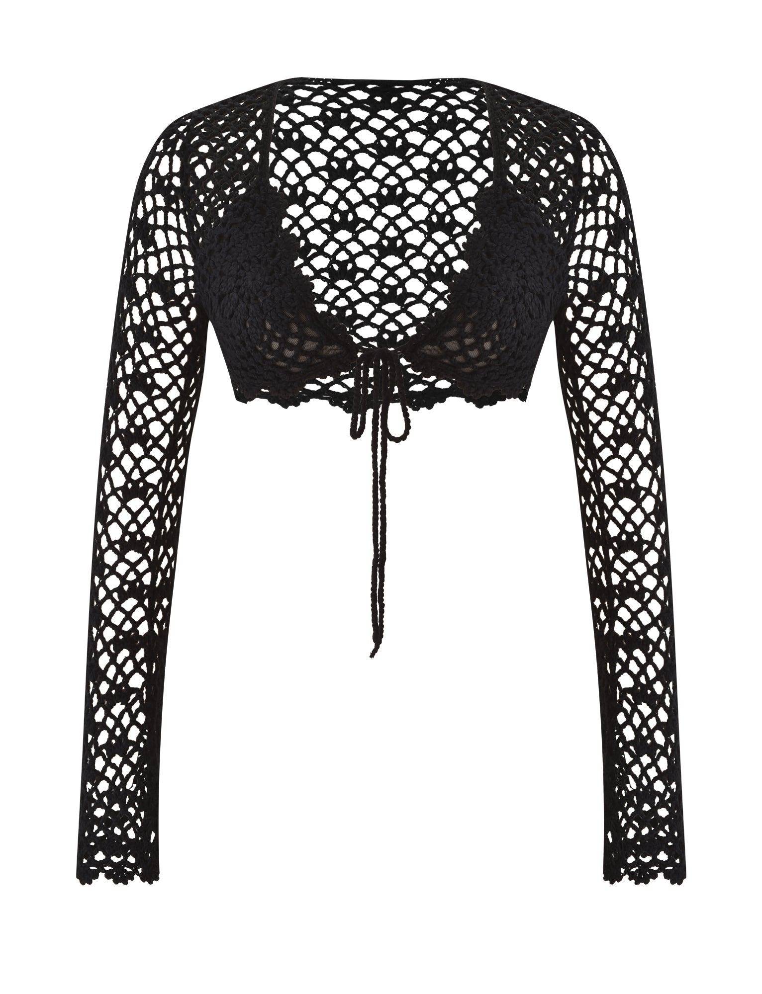 SASHA CROCHET LONG SLEEVE TOP - BLACK - Image 6