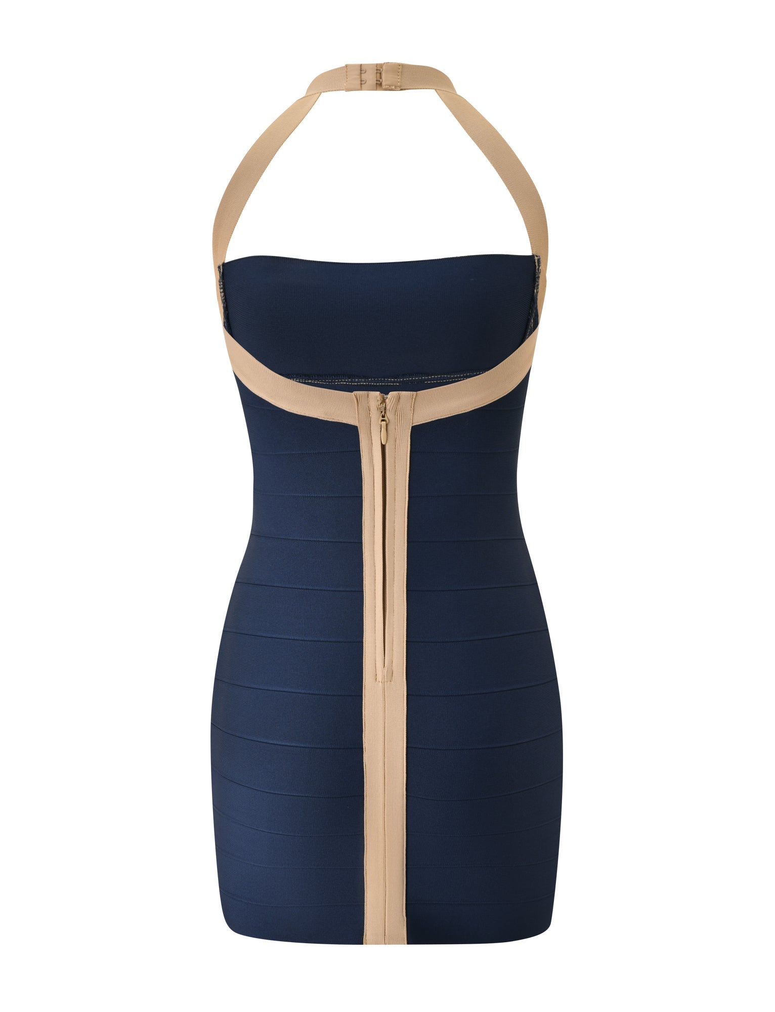 ELEANOR BANDAGE MINI DRESS - NAVY AND TAN - Image 9