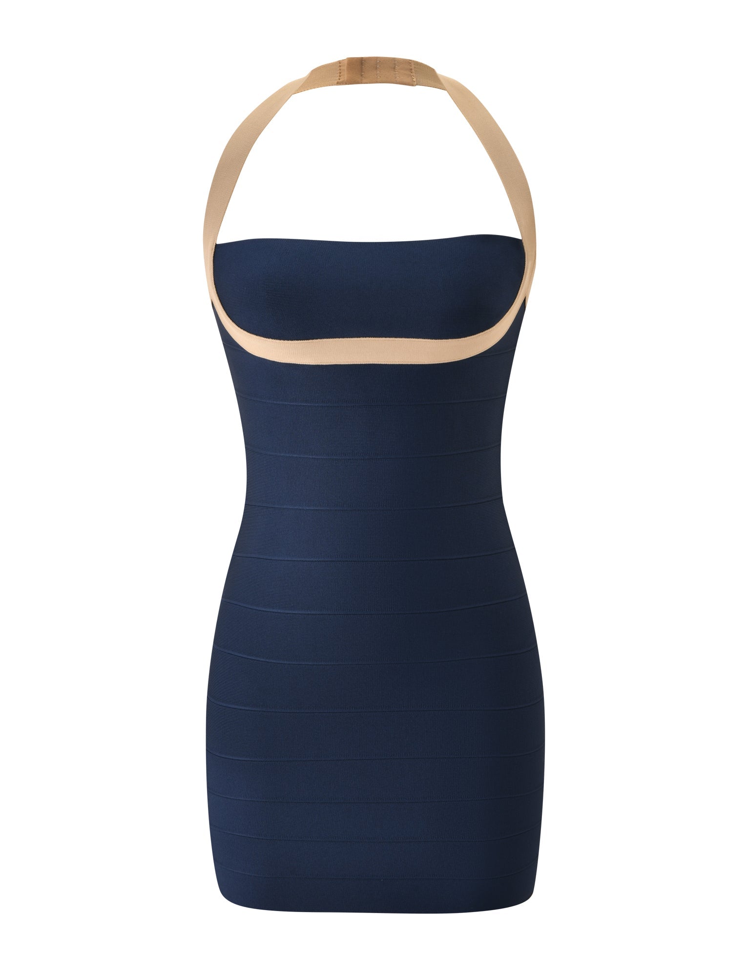 ELEANOR BANDAGE MINI DRESS - NAVY AND TAN - Image 8