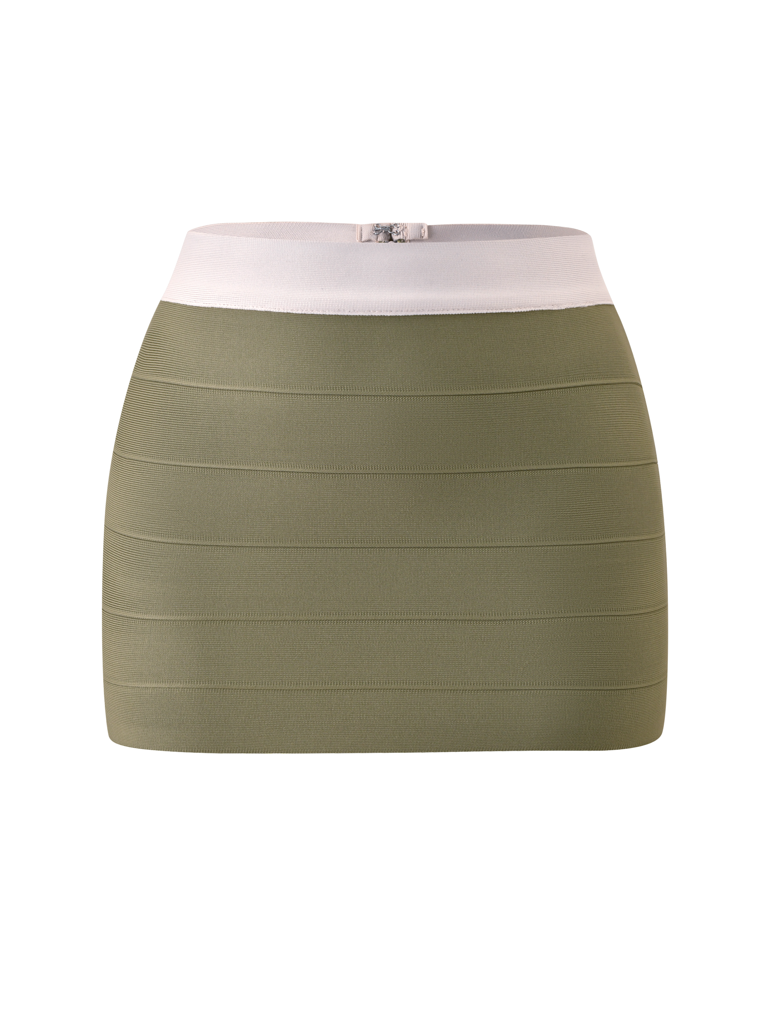 ELEANOR BANDAGE MINI SKIRT - OLIVE AND IVORY - Image 8