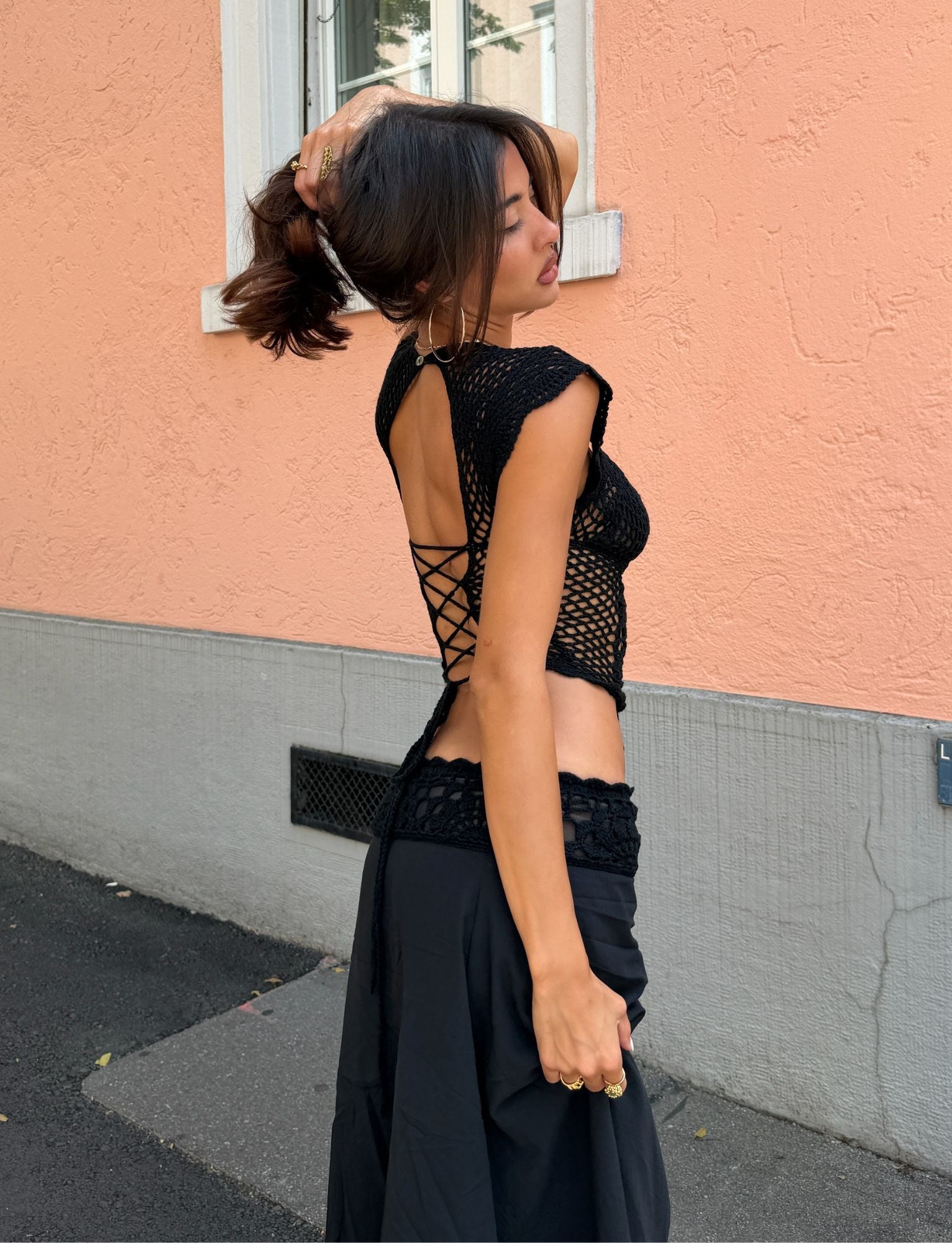 SASHA CROCHET TOP - BLACK - Image 4